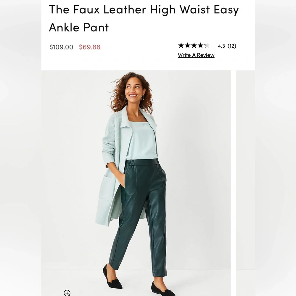 Ann Taylor - Green Faux Leather Pants, Size M - Picture 1 of 4